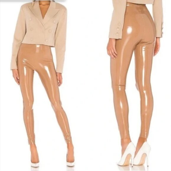 Commando Nude Beige Classic Patent Faux Leather Firming Pants Leggings Medium - Picture 1 of 9